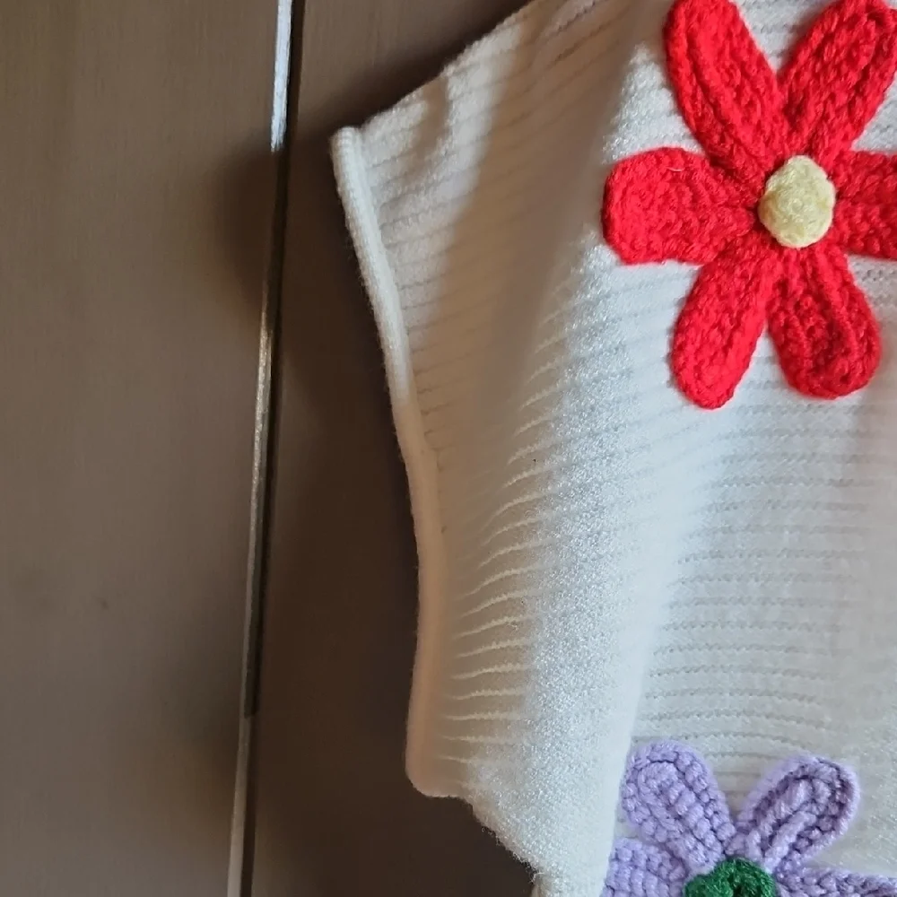 Eesome Cream Sweater with Colorful Embroidered Floral Accents - Picture 5 of 10